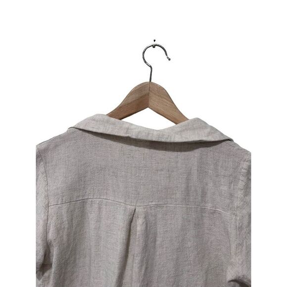 Lisa Says Gah Short Sleeve Collared Cropped Button Front Shirt Beige Size XS - Picture 7 of 12